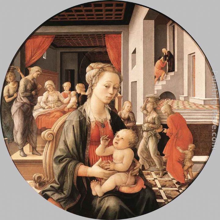 Virgin with the Child and Scenes from the Life of St Anne painting - Fra Filippo Lippi Virgin with the Child and Scenes from the Life of St Anne art painting